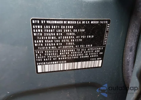 2021 Volkswagen Tiguan 2.0T Se/2.0T Se R-Line Black/2.0T Sel from USA, damaged, VIN 3VV2B7AX0MM012225